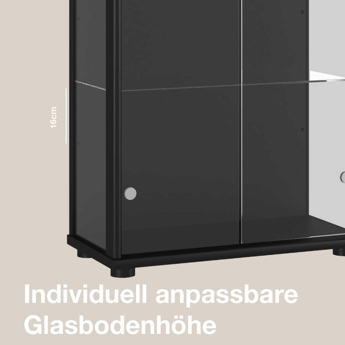 GLASVITRINE 33/67/176 cm mit LED & 4 höhenverstellbaren Glasböden - Transparent/Silberfarben, Glas/Holzwerkstoff (67/176/33cm) - K-Möbel