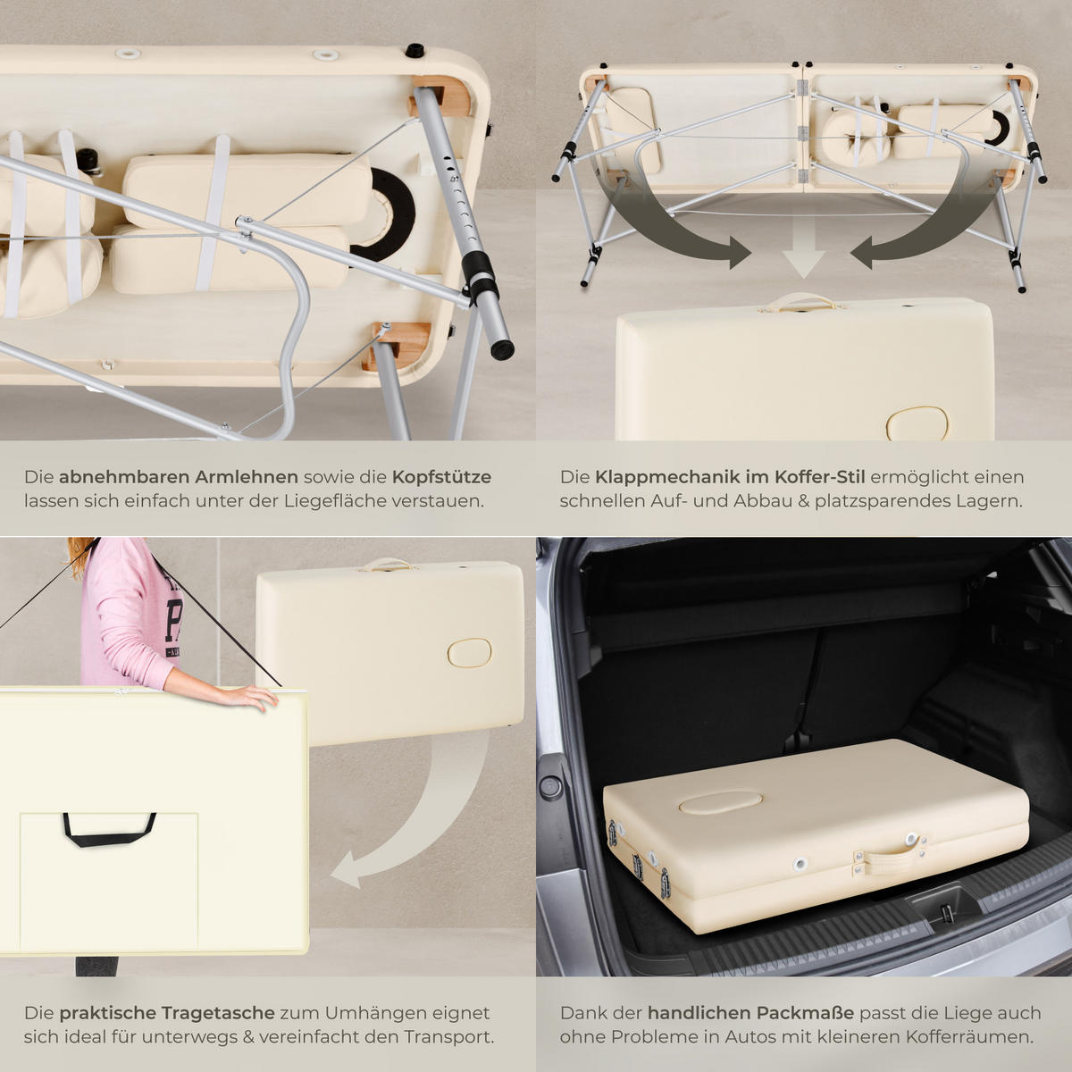 MASSAGELIEGE 2 Zonen, 210 x 95 x 89 cm,beige - Beige, Metall (95/89/210cm) - tectake