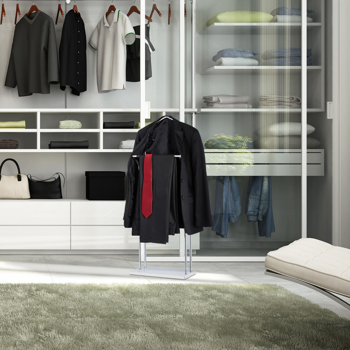 HERRENDIENER - Silberfarben, Holz/Metall (46/110/19cm) - Relaxdays