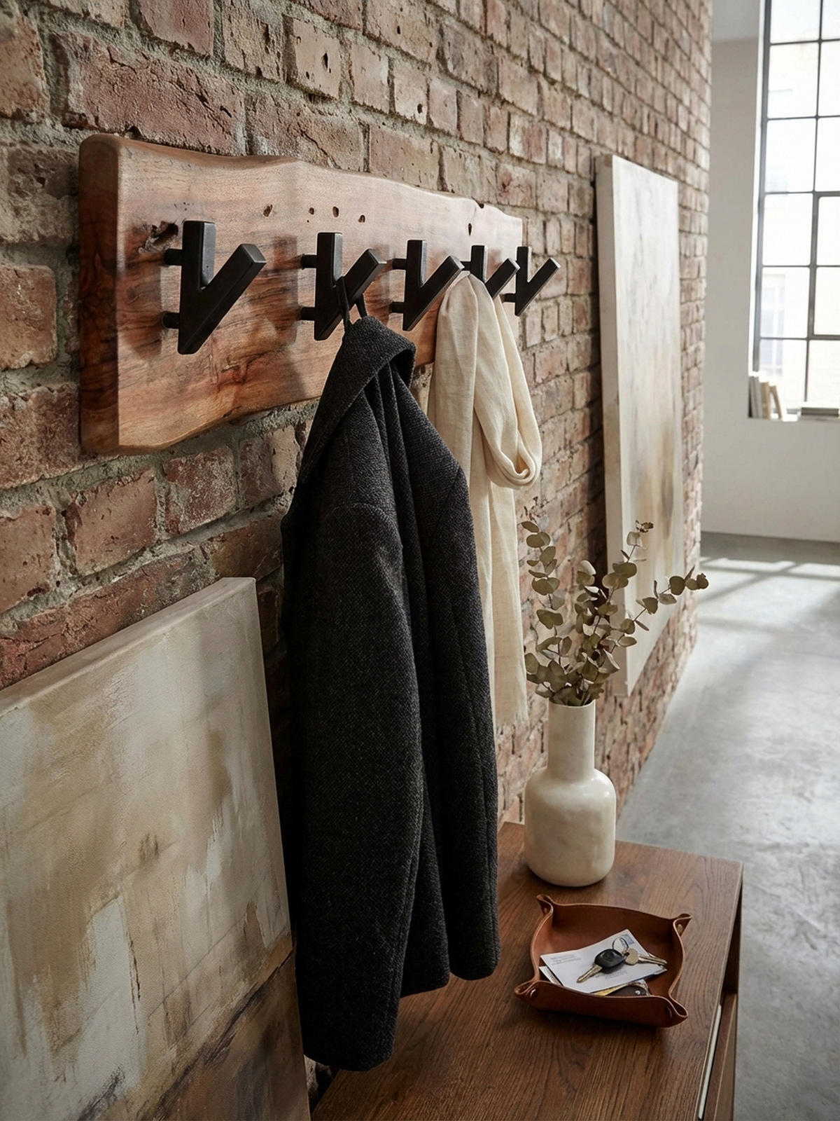 WANDGARDEROBE Akazie Massivholz Metall Modern 60x17x9 cm mit Naturkante - Beige, Holz (60/17/9cm) - KADIMA DESIGN