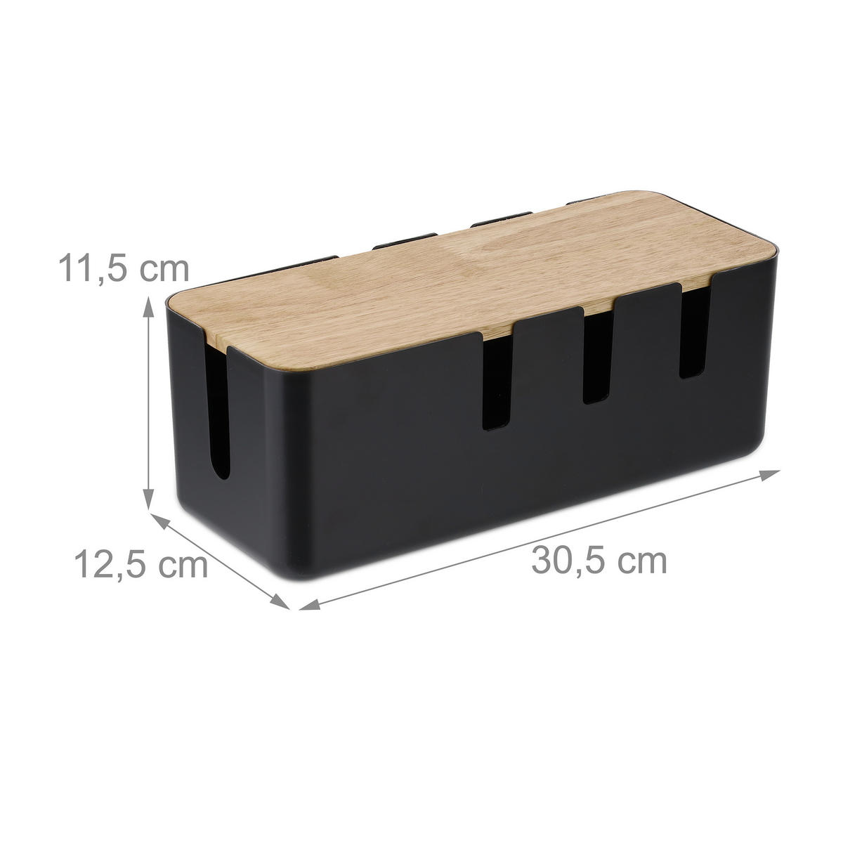 KABELBOX - Schwarz, Holz/Kunststoff (12.5/30.5/11.5cm) - Relaxdays