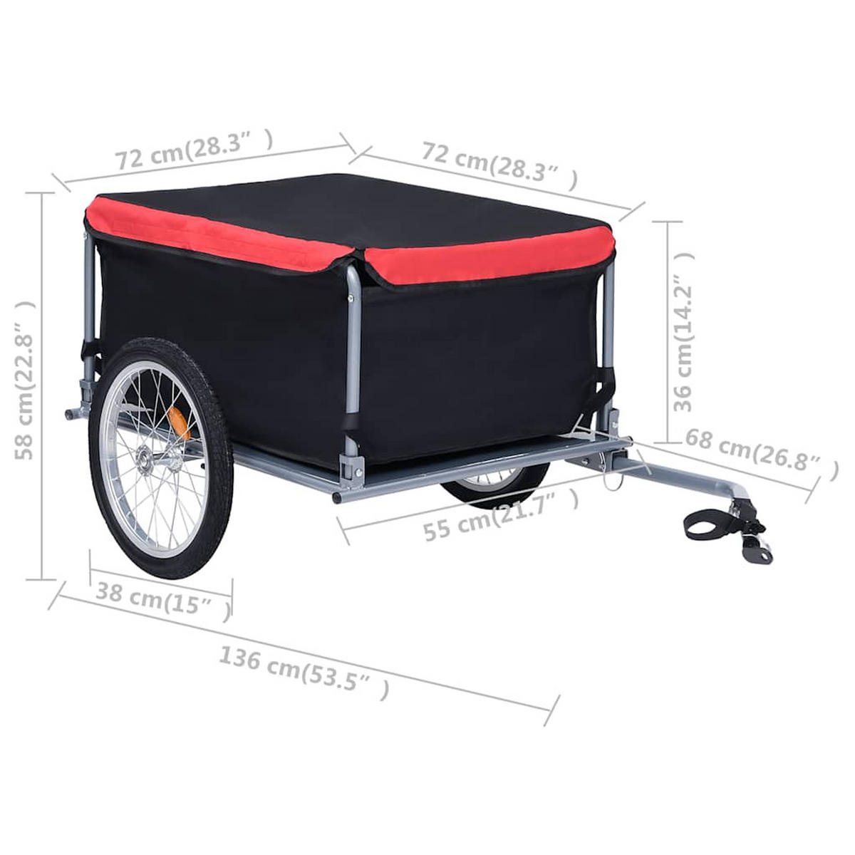 FAHRRADANHÄNGER Schwarz Und Rot 65 Kg - Schwarz, Metall (72/58/136cm) - vidaXL