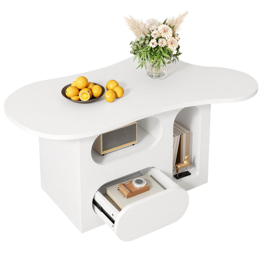 COUCHTISCH 97x45cm Wolkenform Schubladen Offene Ablagefächer Hochwertig - Weiß, Holz (111.76/71.76/13.97cm) - FLIEKS