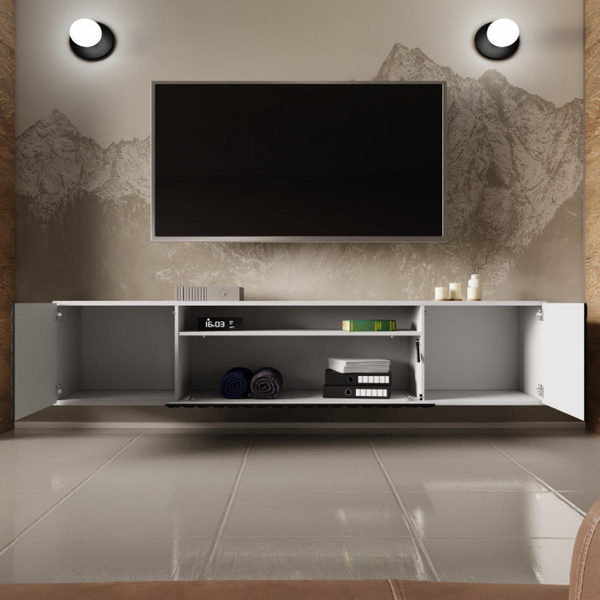 TV-SCHRANK Cali 200 cm, dreitürig, weiß, schwarz - Schwarz/Weiß, Kunststoff (200/40/41cm) - Margaret Hadas24