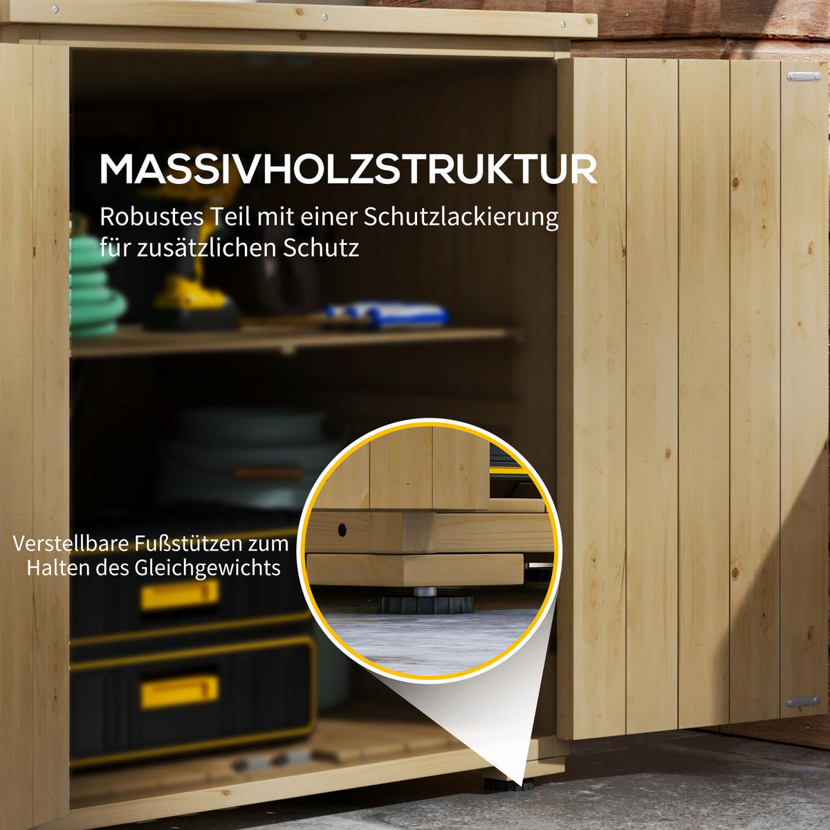 GARTENSCHRANK, Wetterfester Geräteschuppen, Doppeltür, für Garten Balkon, Holz, Natur - Fichtefarben, Holz (88/90/77.5cm) - Outsunny