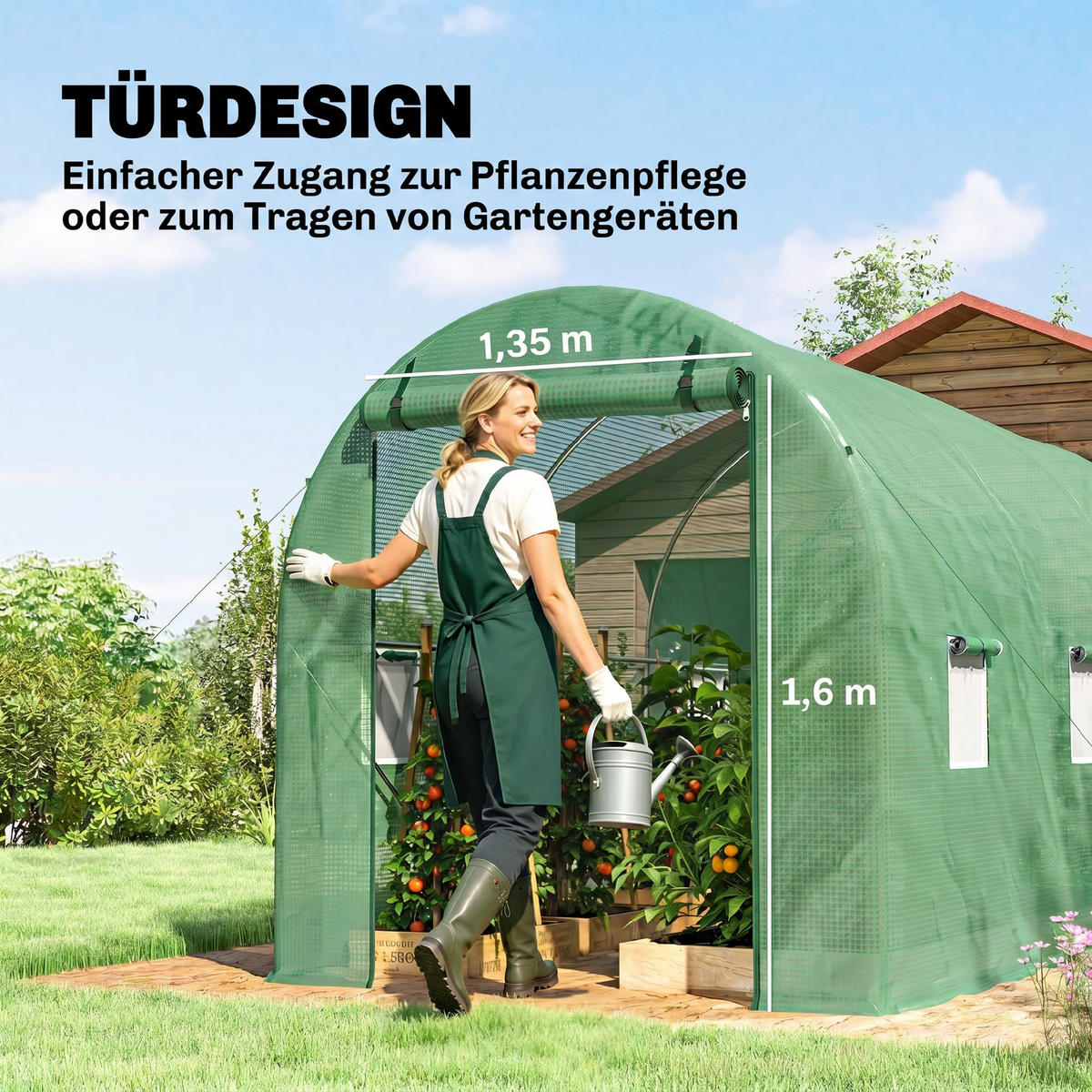 GEWÄCHSHAUS DE-05816 Rundbogen mit 6 Netzfenstern 395/195/190 cm Grün - Grün, Kunststoff/Metall (195/190/395cm) - ComfortXL