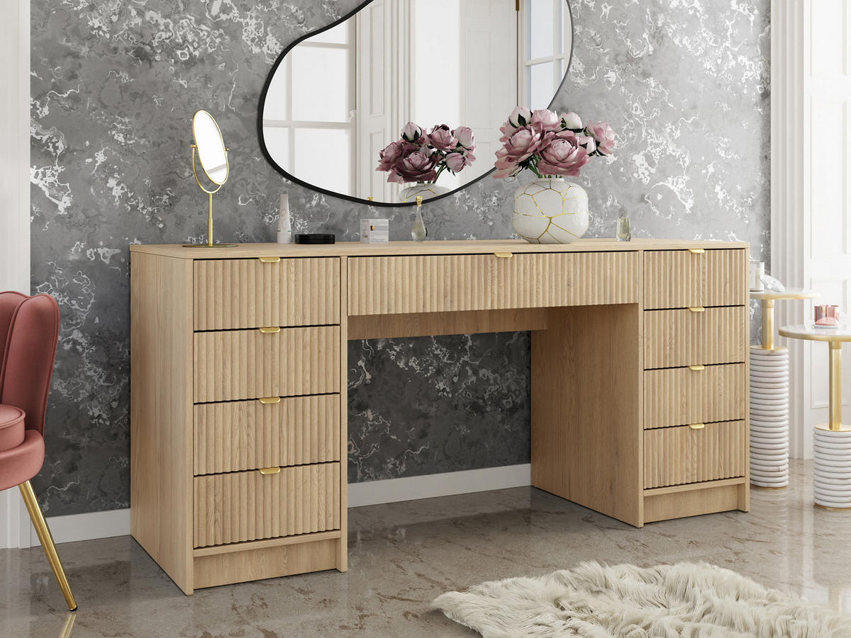 SCHREIBTISCH Tireno Bis - Goldfarben/Naturfarben, Holzwerkstoff/Metall (55/154/76cm) - MIRJAN24