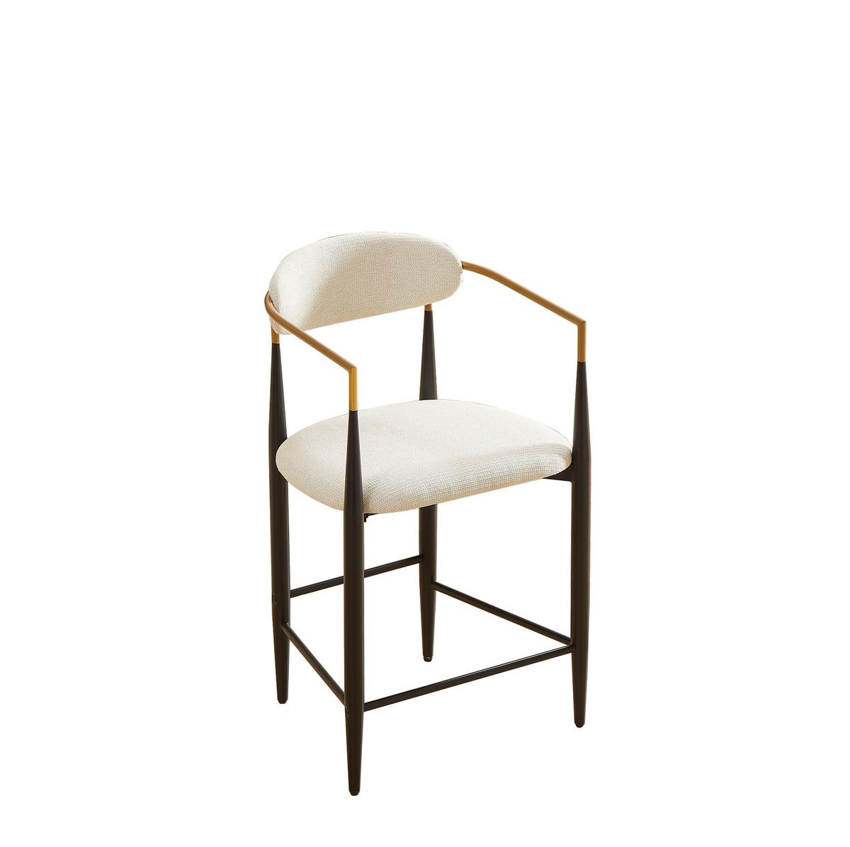 BARHOCKER 2er-Set mit Armlehnen, beigen Stoffpolstern und schwarzem Metallgestell mit goldfarbenen Akzenten - Beige, Textil (55/94/59cm) - MIVRAY