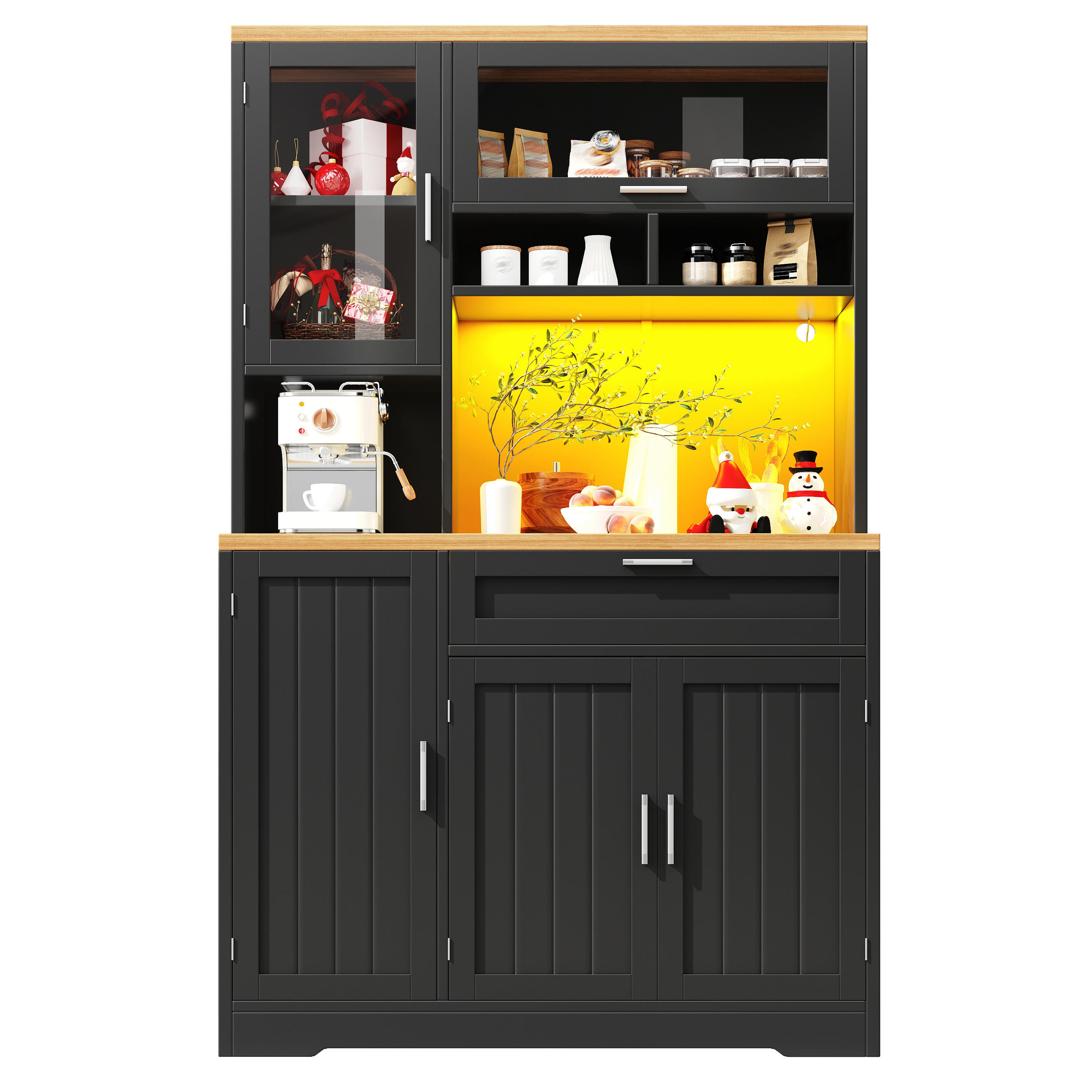 KÜCHENSCHRANK LED 104x40x180Cm Vitrine Weiß Schwarz - Schwarz, Metall (104/180/40cm) - FLIEKS