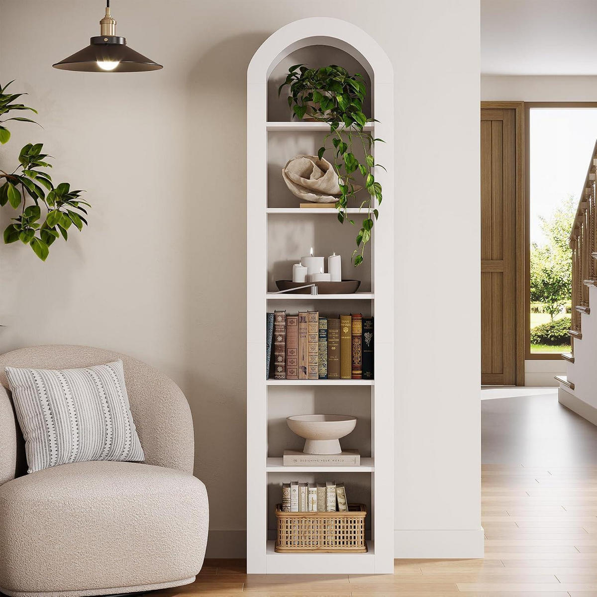 BÜCHERREGAL mit Bogen Weiß 50 x 30 x 190 cm - Weiß, Holzwerkstoff (50/190/30cm)