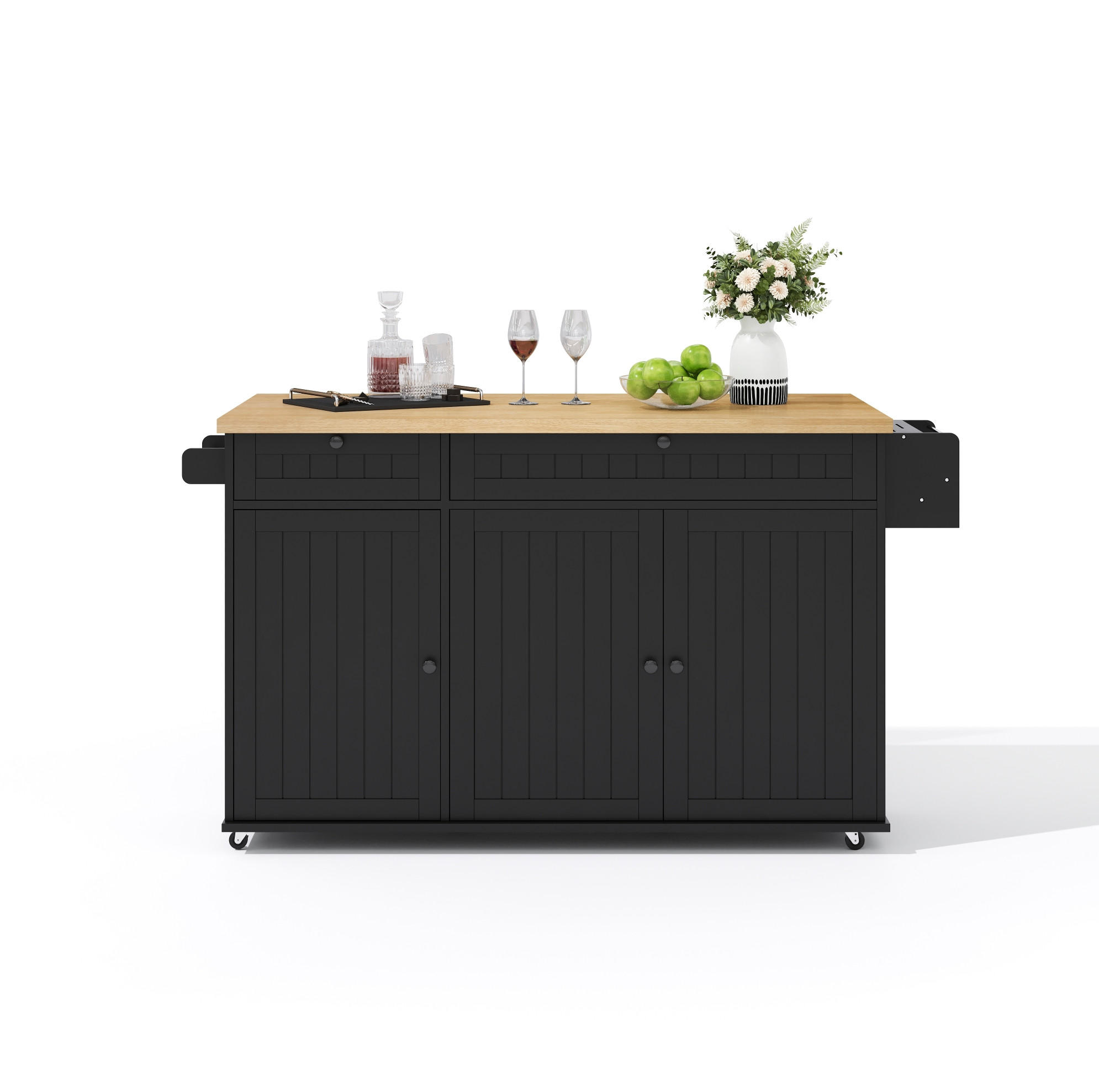 KÜCHENINSEL 137/89,5/45 cm Natur/Schwarz aus MDF mit klappbarer Arbeitsplatte - Naturfarben, Holzwerkstoff (70/89.5/137cm) - OKMYHOME