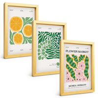 BILDER SET 3er Set - 20x30 cm Goldrahmen - Pastellfarbene Frucht- und Pflanzenmotive - Goldfarben, Kunststoff (20/30cm) - TULUP