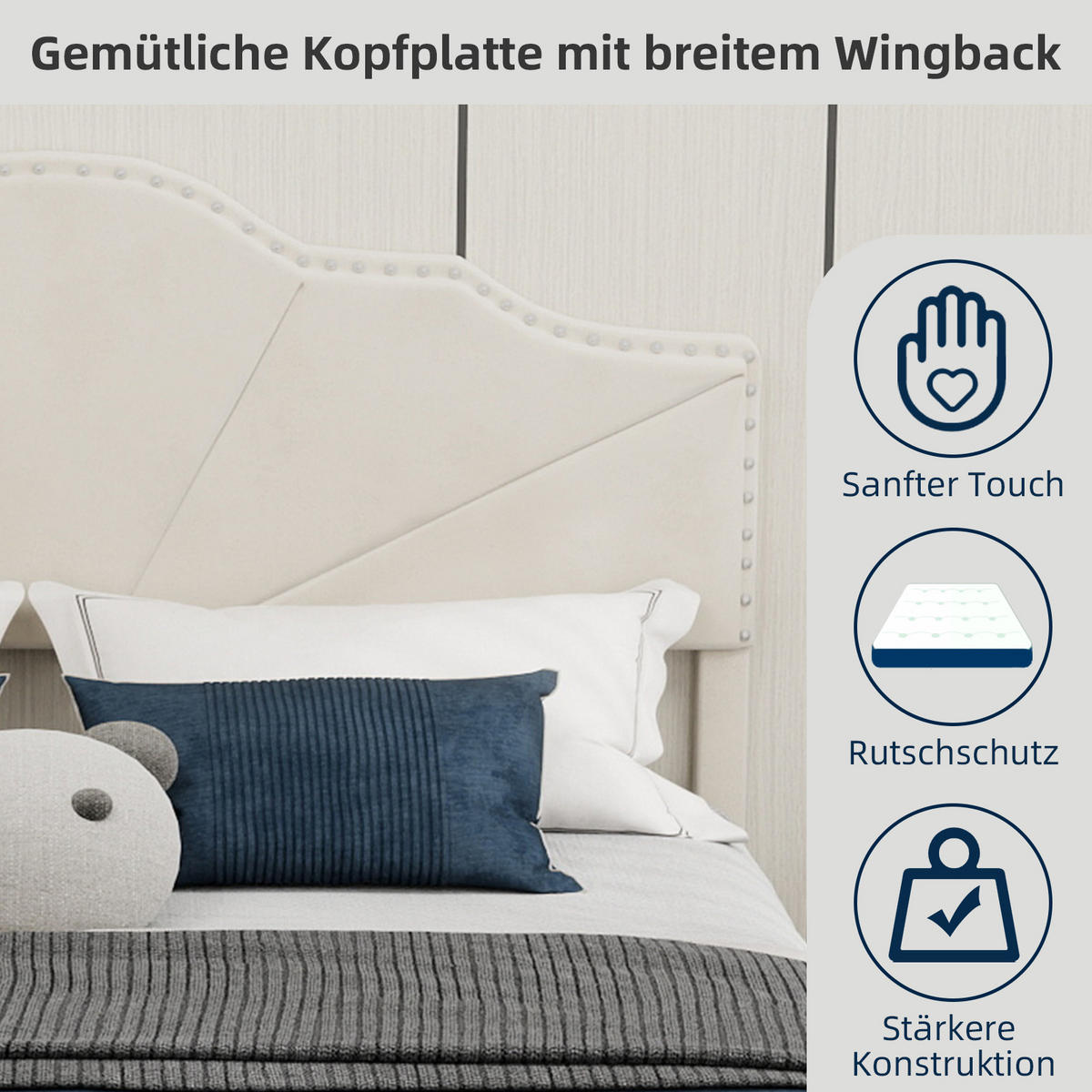 POLSTERBETT 140/200 cm in Beige Stoff mit Gepolstertem Kopfteil - Beige, Holzwerkstoff/Textil (140/200cm) - WISHDOR