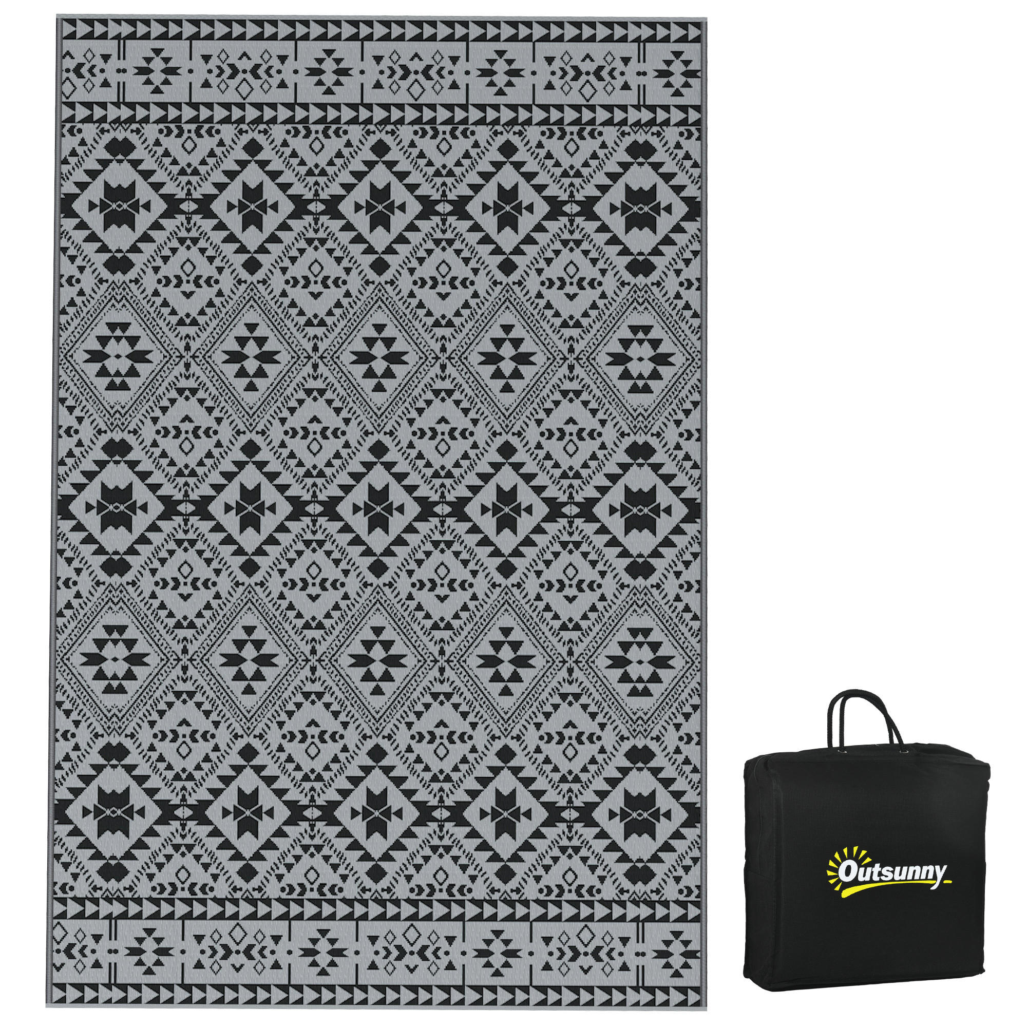 OUTDOORTEPPICH, Kunststoff, Schwarz+Grau - Schwarz/Grau, Kunststoff (274/182cm) - Outsunny
