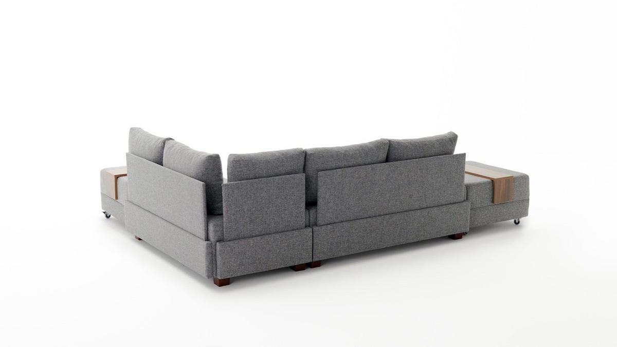 ECKSOFA mit rollbarer Schlaffunktion - Walnussfarben/Grau, Holz/Textil (210/280cm) - myHomelando