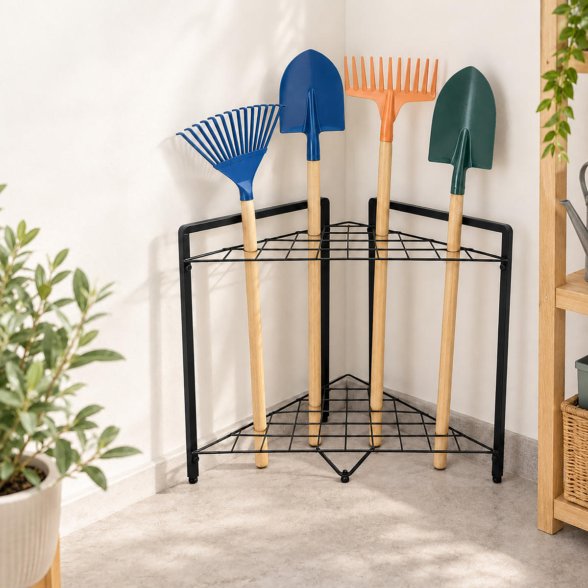 GARTENGERÄTESTÄNDER Mehrfarbig Stahl 2 Ebenen - Schwarz, Metall (65/59.5/47cm) - Relaxdays