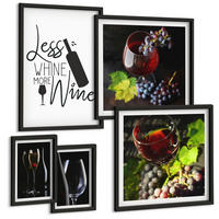 BILDER SET 5er Set - 50x50 cm & 20x30 cm & 40x60 cm Schwarzer Rahmen - Weingläser mit Trauben und Inschrift - Schwarz, Kunststoff (40/60cm) - TULUP