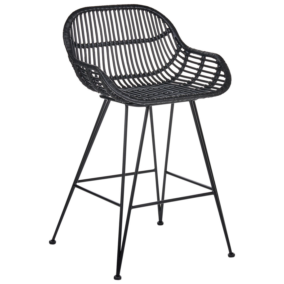 BARSTUHL 2er-Set Rattan Schwarz Terrell - Schwarz, Naturmaterialien (54/94/57cm) - Beliani