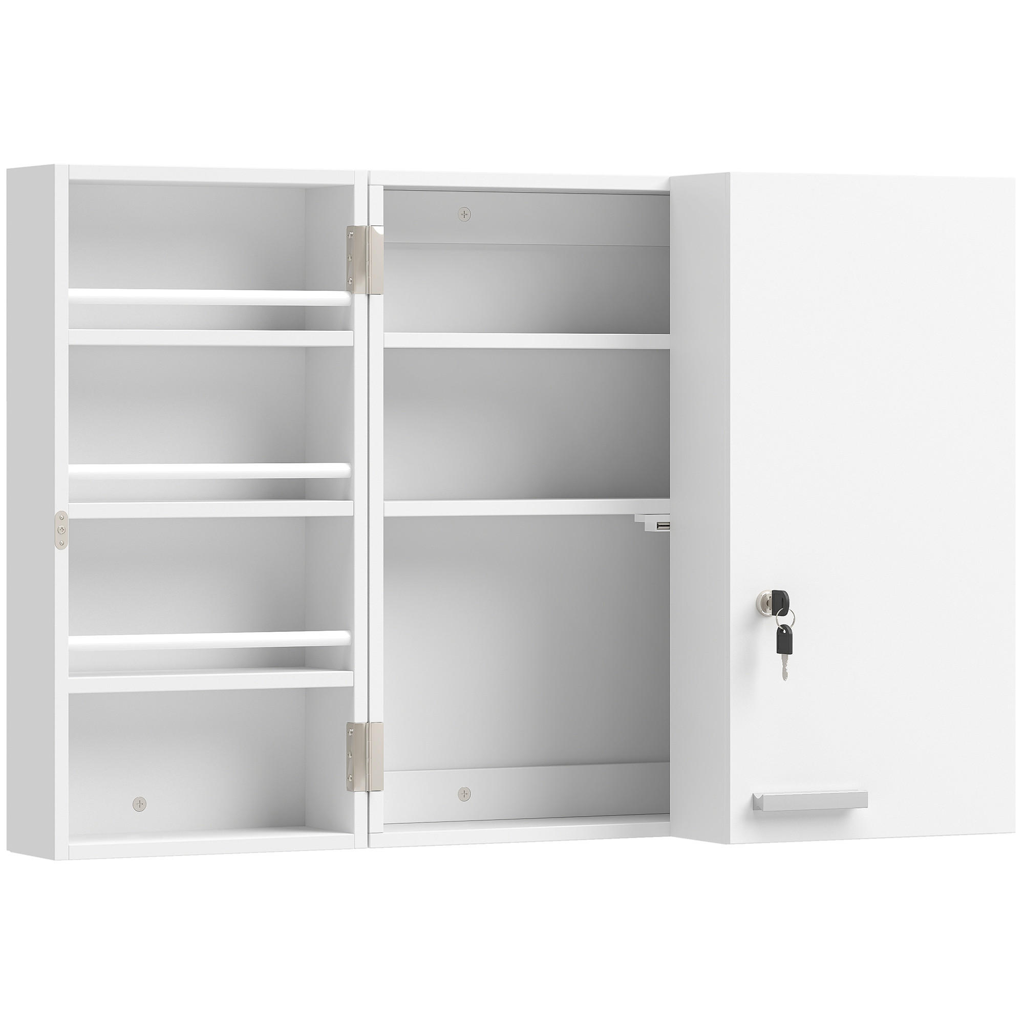 MEDIZINSCHRANK abschließbar Medikamentenschrank mit 11 Fächer 2 Schlüssel Weiß - Silberfarben/Weiß, Holzwerkstoff/Metall (20/53/53cm) - HOMCOM