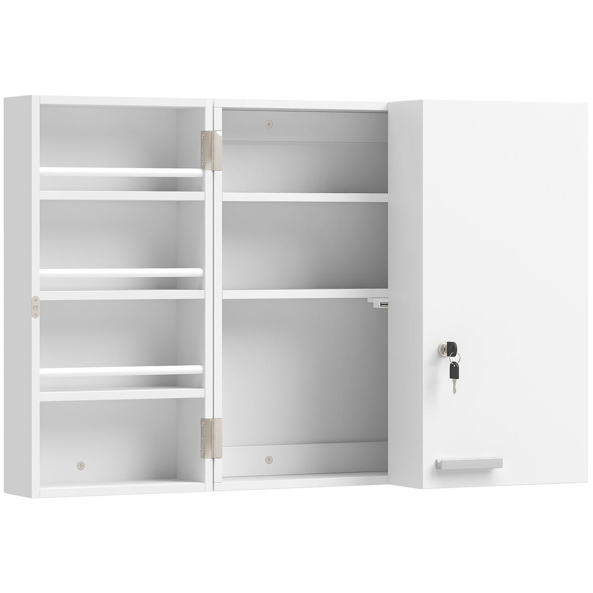 MEDIZINSCHRANK abschließbar Medikamentenschrank mit 11 Fächer 2 Schlüssel Weiß - Silberfarben/Weiß, Holzwerkstoff/Metall (20/53/53cm) - HOMCOM
