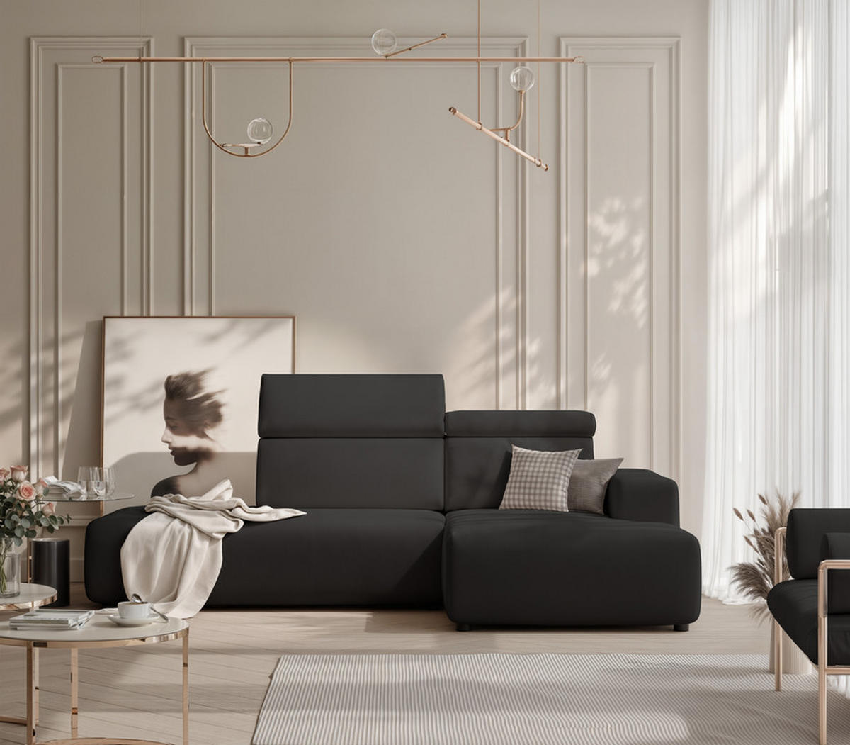 ECKSOFA RICO Rechts, Stoff Anthrazit - Anthrazit, Textil (260/186cm) - Idohome