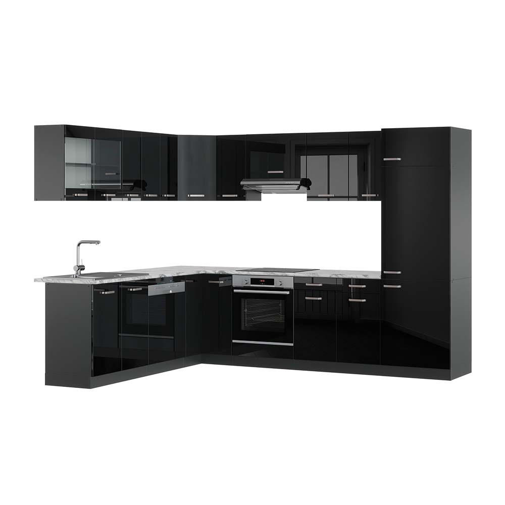 ECKKÜCHE R-Line Schwarz Hochglanz/Anthrazit 227 x 287 cm, AP Marmor - Schwarz Hochglanz/Anthrazit, Holzwerkstoff (287/81.6/60cm) - Vicco
