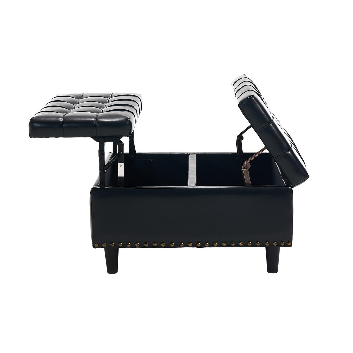 HOCKER Couchtisch,Aufbewahrungsstuhl,höhenverstellbar,PU-Leder,Schwarz - Schwarz, Metall (75/41/75cm) - LVHOM