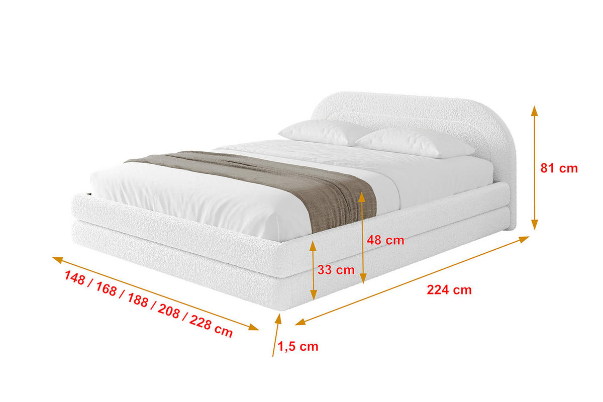 POLSTERBETT mit Bettkasten und Lattenrost, Boxbett ohne Matratze - LERIS-v1 120x200 Weiß - Weiß, Holzwerkstoff/Textil (120/200cm) - ALTDECOR