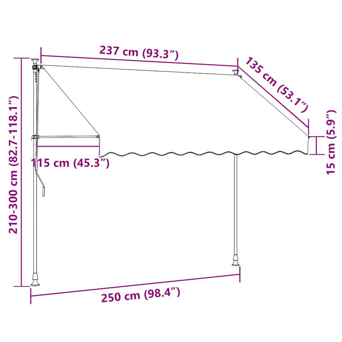 MARKISE Einziehbare Handbetrieben 250 Cm Gelb/Blau Gestreift - Multicolor, Textil (250/300/120cm) - vidaXL