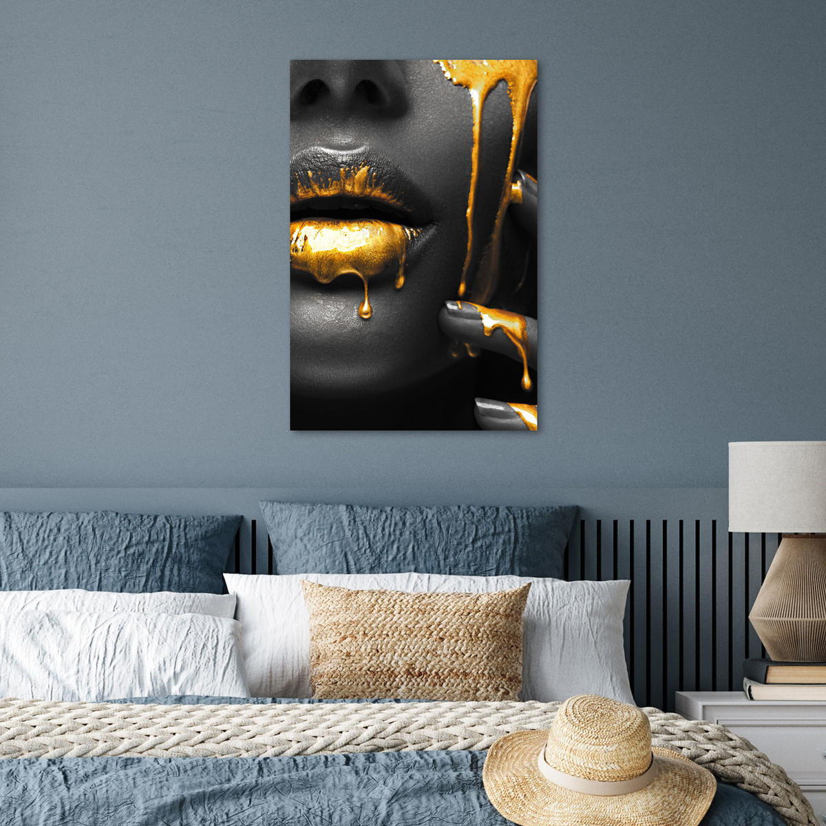 POSTER Frau - Schwarz - Gold - Gesicht - Lippen 40x60 cm - Goldfarben, Papier (40/60/0.1cm) - MuchoWow