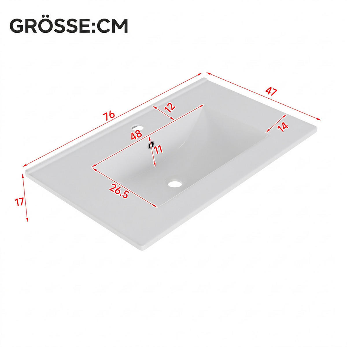WASCHTISCHKOMBI 76/47/57 cm Weiß mit LED-Radarsensorleuchte und 2 Schubladen, ohne Wasserhahn - Weiß, Holz/Holzwerkstoff (47/57/76cm) - Oxeza