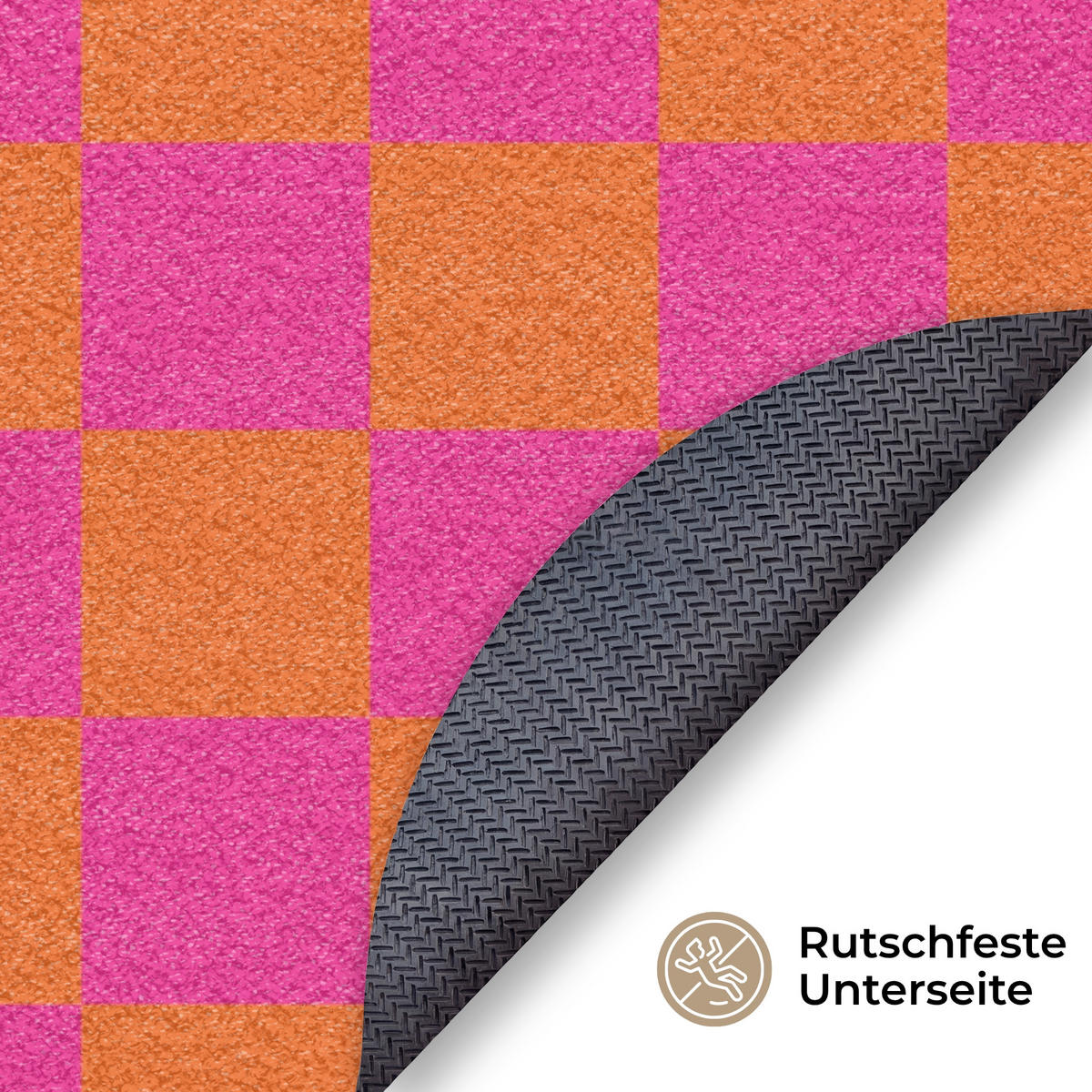 ROHOŽKA Šachovnicový potisk - Oranžová - Růžová - Bloky 90x90 cm - růžová, textil/umělá hmota (90/0.4cm) - MuchoWow