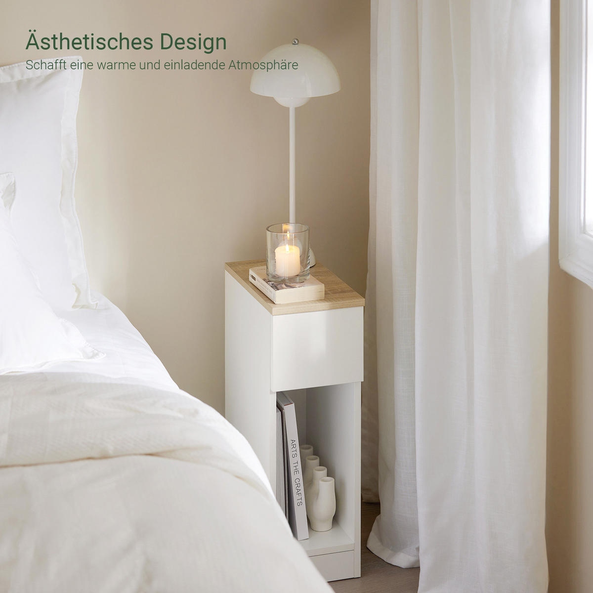 NACHTTISCH Schmal, Weiß, 20x60x35cm - Weiß, Holzwerkstoff (20/60/35cm) - SoBuy