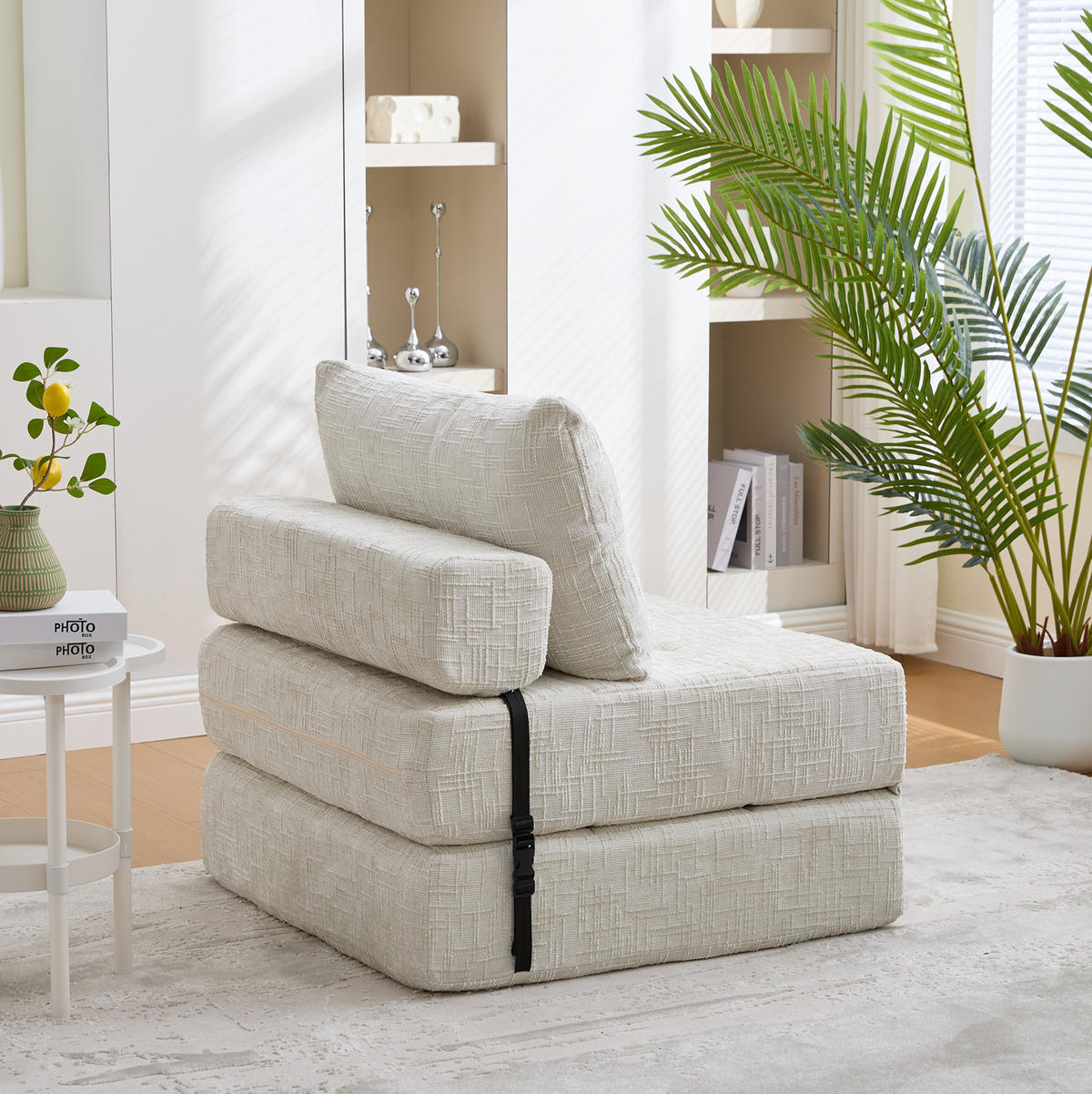 SCHLAFSESSEL klappbar 79x180 cm Chenille Beige mit Kissen - Beige, Kunststoff (79/57/79cm) - Beauniv