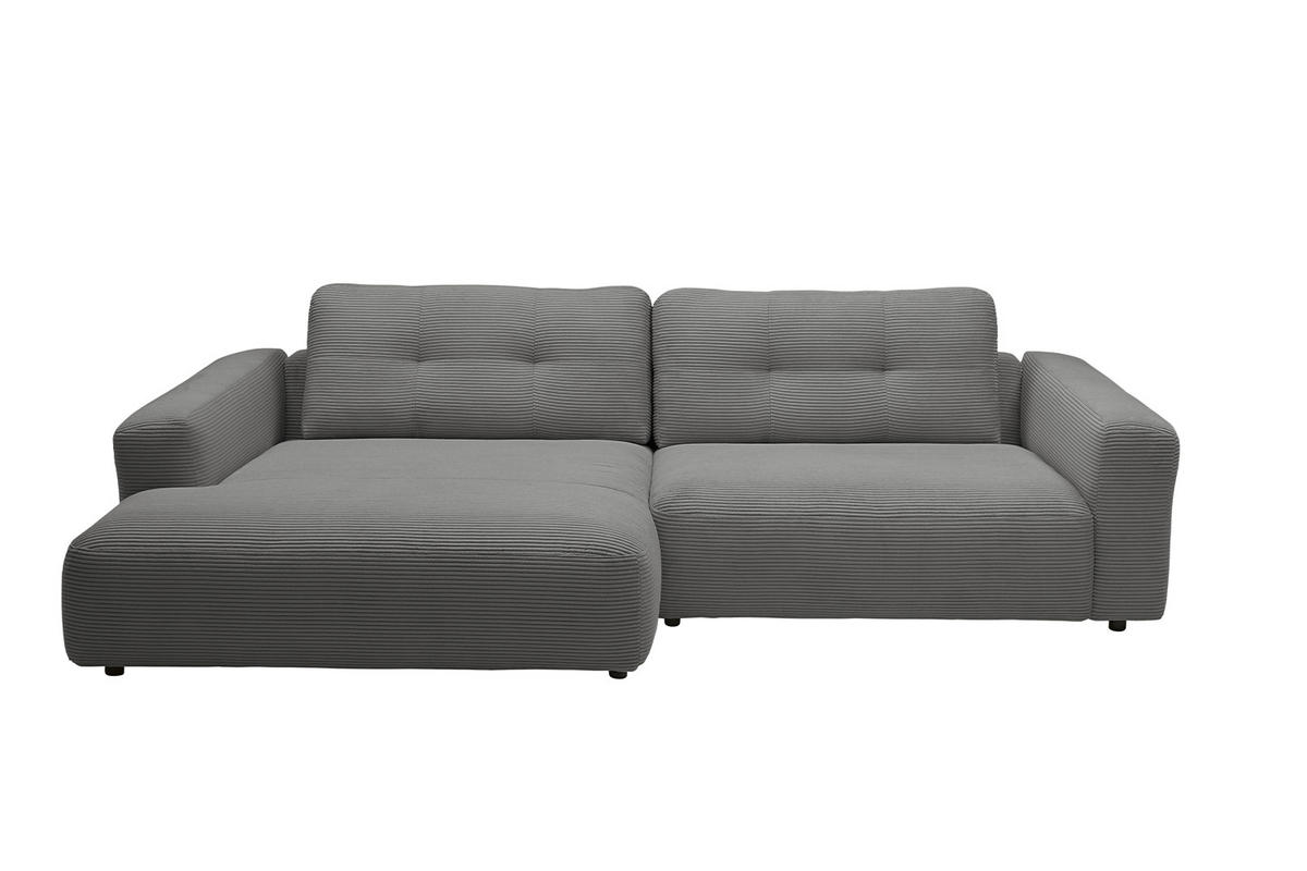 ECKSOFA XL MIKA Grau Cord - Schwarz/Grau, Kunststoff/Textil (296/167cm) - KAWOLA