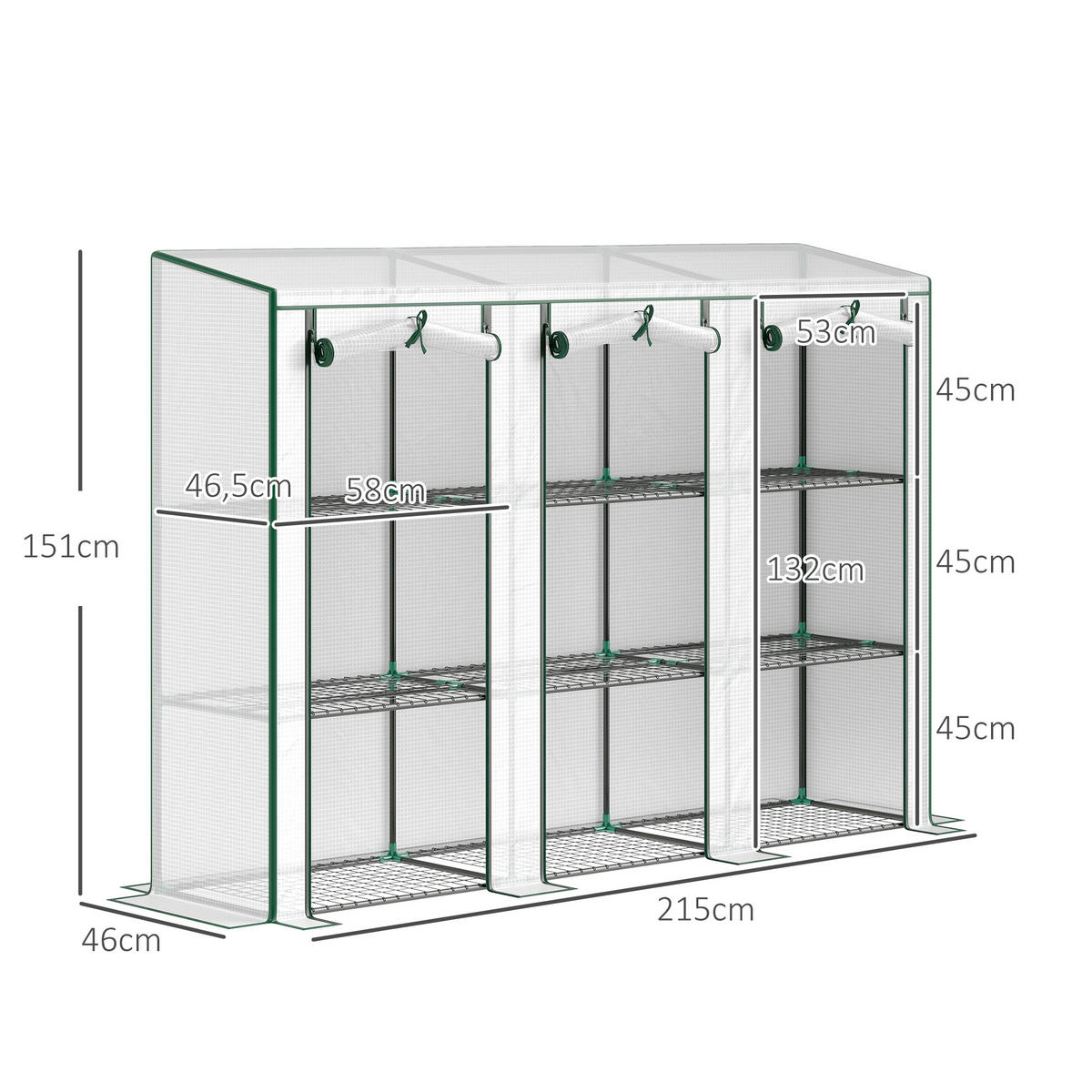 GEWÄCHSHAUS DE-12036 mit 3 Türen & 3 Etagen Weiß - Weiß, Kunststoff (46/151/215cm) - ComfortXL
