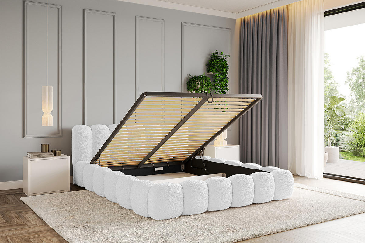 POLSTERBETT mit Bettkasten und Lattenrost, Boxbett ohne Matratze - SENA-v1 120x200 Weiß - Weiß, Holzwerkstoff/Textil (120/200cm) - ALTDECOR