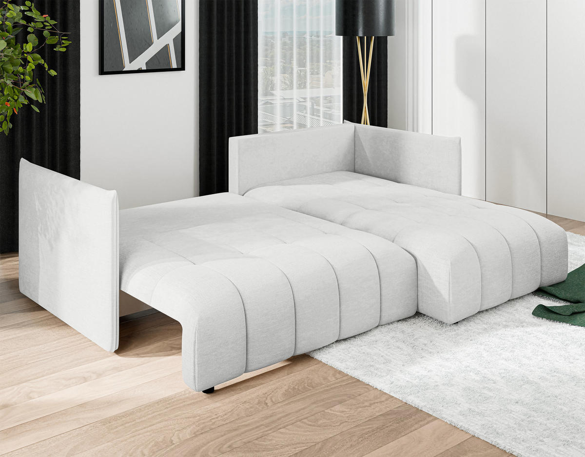 ECKSOFA L Form Cosmova Weiß 245/182/83 cm mit Schlaffunktion - Schwarz/Weiß, Kunststoff/Textil (245/182cm) - AX Living