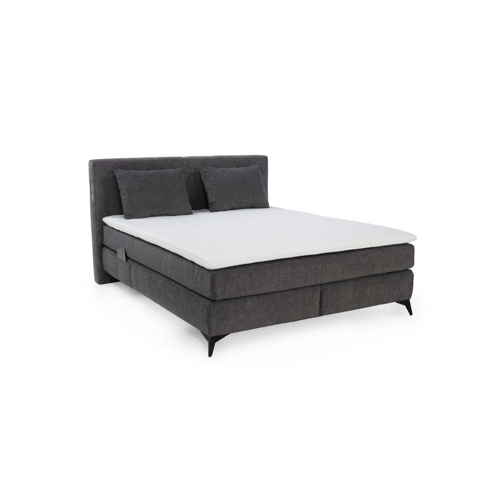 luma-home POSTEL s boxspringem 160 × 200 cm, 7zónová matrace s kapesními pružinami typu „tonneau“ H3+H4, topper, ženilka tmavě šedá / 20044