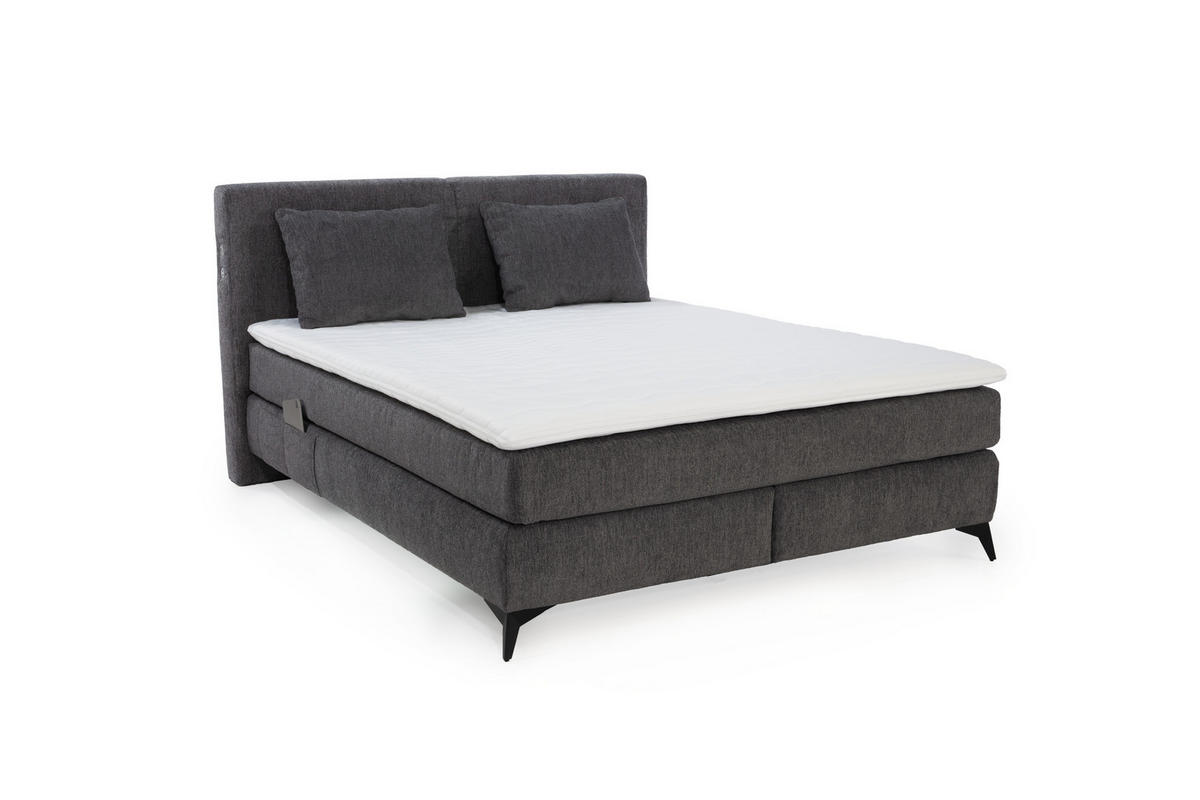 BOXSPRINGBETT 160/200 cm, 7-Zonen-Tonnentaschen-Federkernmatratzen H3, Topper, Bonell-Federkern, Beleuchtung,USB-Ladeports, Chenille Dunkelgrau /20042 - Dunkelgrau/Schwarz, Textil/Metall (160/200cm) - luma-home