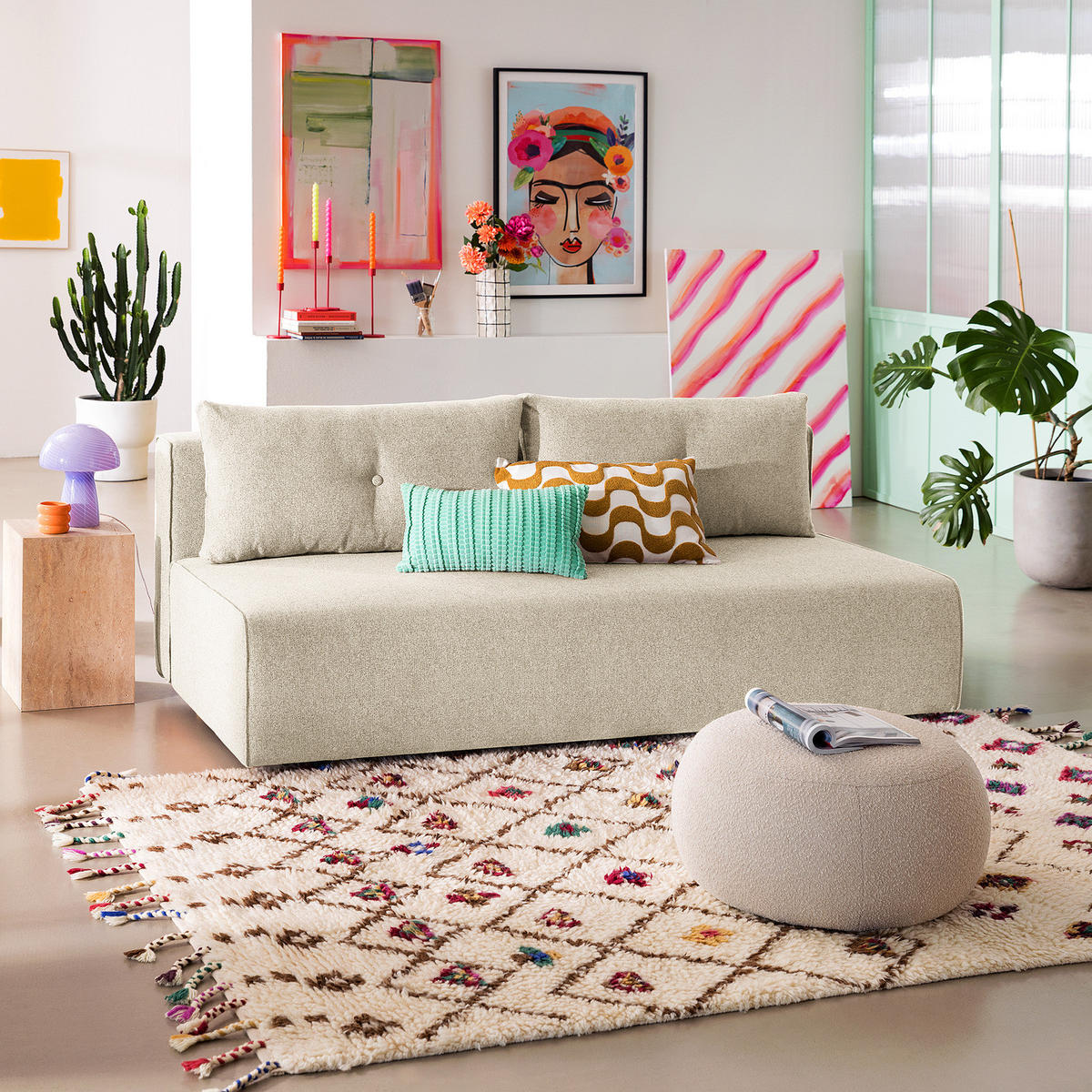 SCHLAFSOFA - Webstoff - Beige/Braun, Holz/Textil (200/86/102cm) - home24