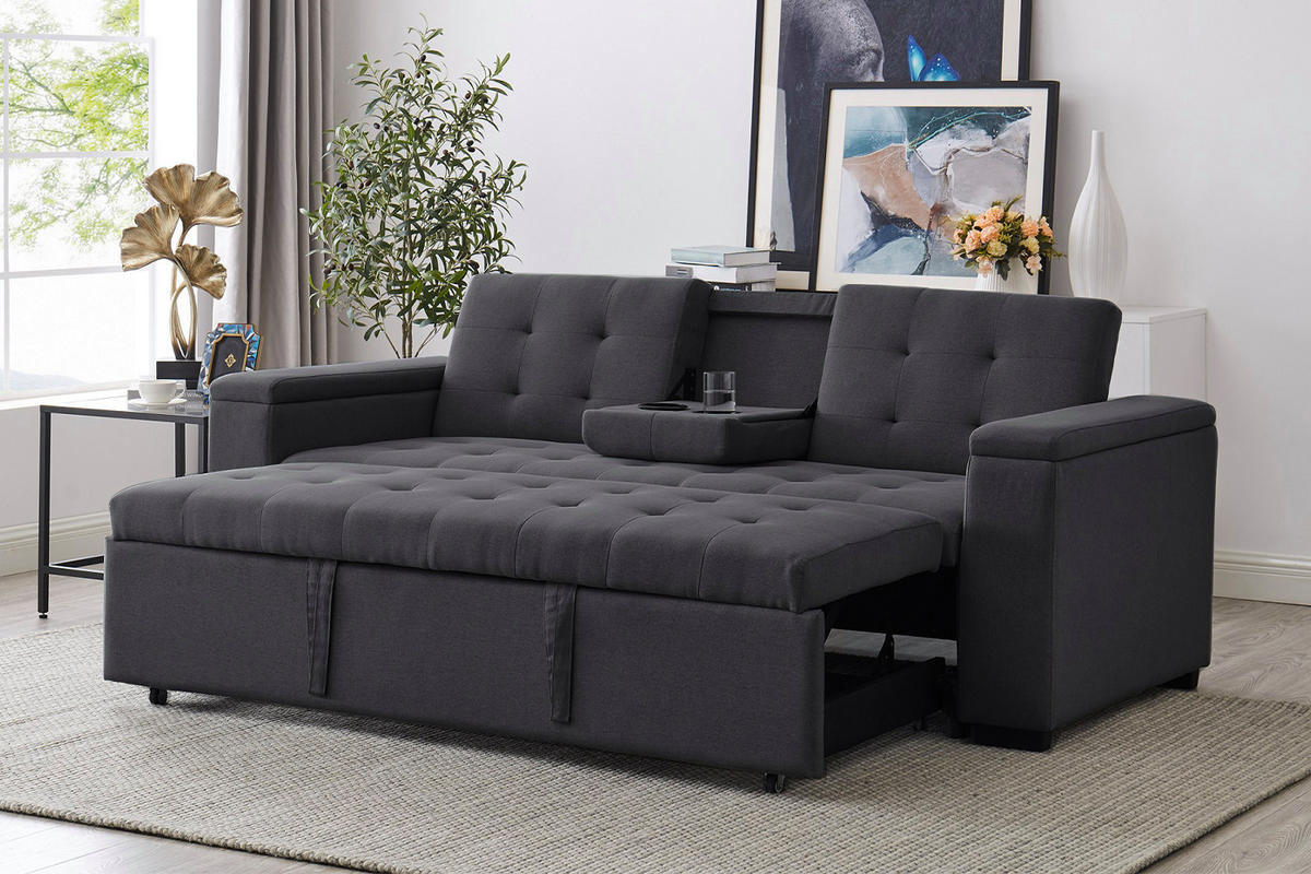 SCHLAFSOFA noho grau 3-sitzer stoff - Grau, Holz (236/85/85cm) - Concept Usine