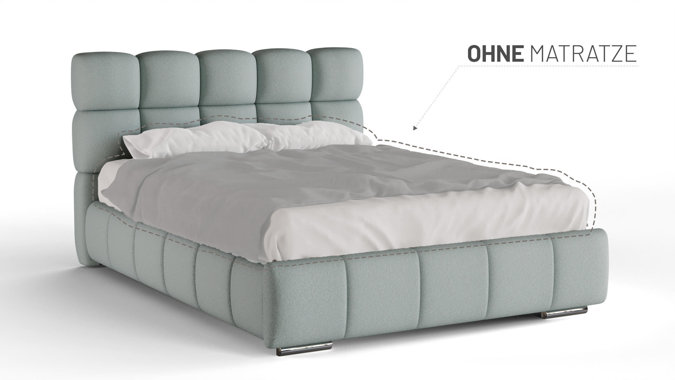 POLSTERBETT Bliss 140 x 200 cm mit Bettkasten und Lattenrost ohne matratze - hellgrau - Hellgrau, Holz (140/200cm) - Panda Möbel