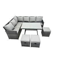 SITZGRUPPE mit Ecksofa 3 Hocker Polyrattan Dunkelgrau 9-Sitzer - Dunkelgrau/Grau, Glas/Kunststoff - Fimous