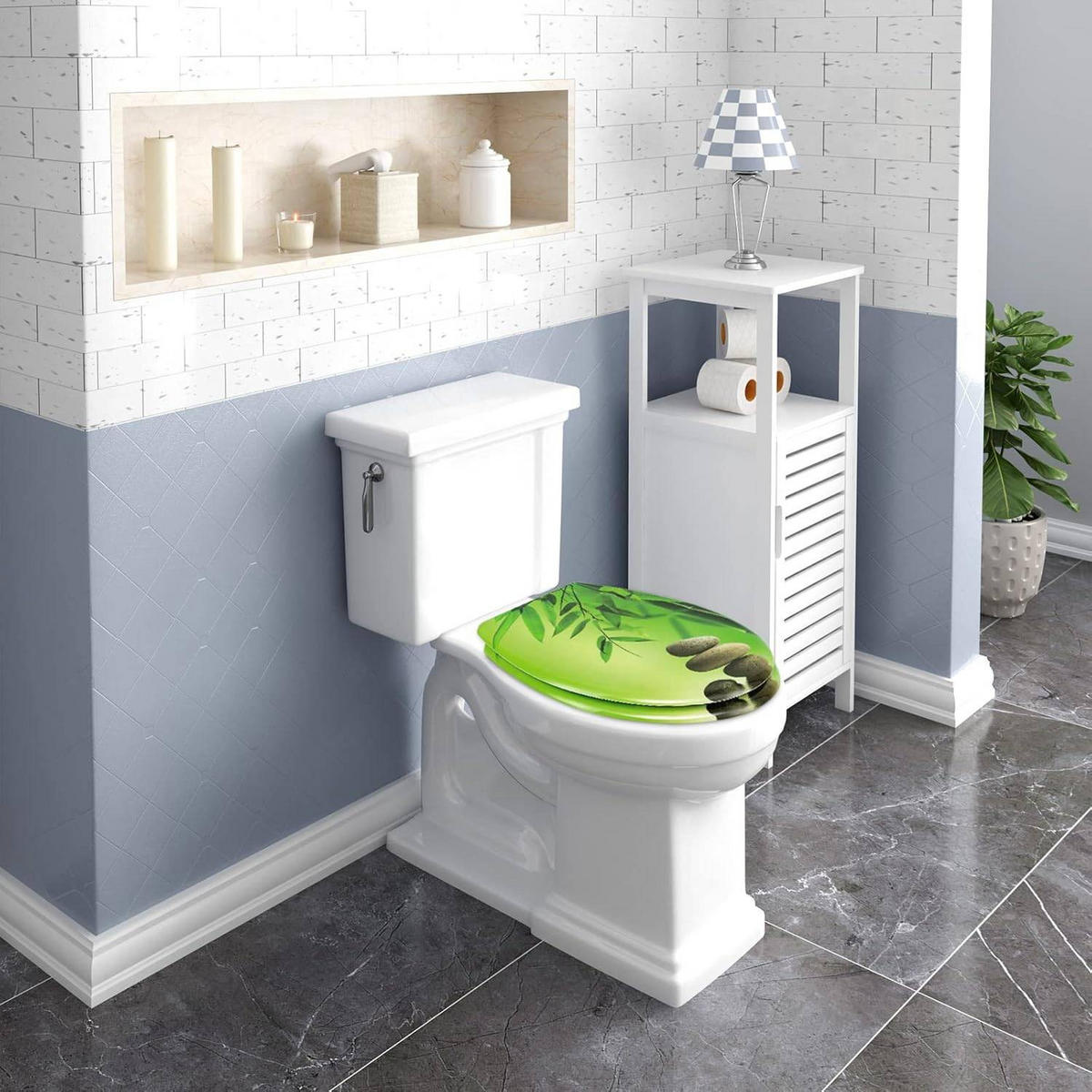 WC SITZ mit Absenkautomatik, Antibakteriell Oval - Grün, Kunststoff (37/2.51/45cm) - Woltu