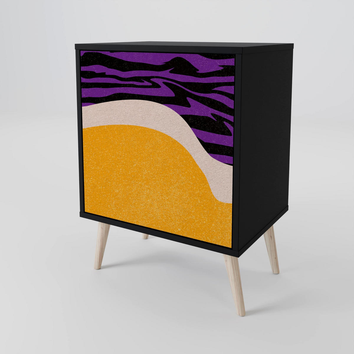 SIDEBOARD INDEPENDENT BORDER, Schwarz, 57,5x42x75,5 cm, Goldfarbene Metallfüße - Goldfarben/Multicolor, Holzwerkstoff/Metall (57.5/75.5/42cm) - SpaceRebels