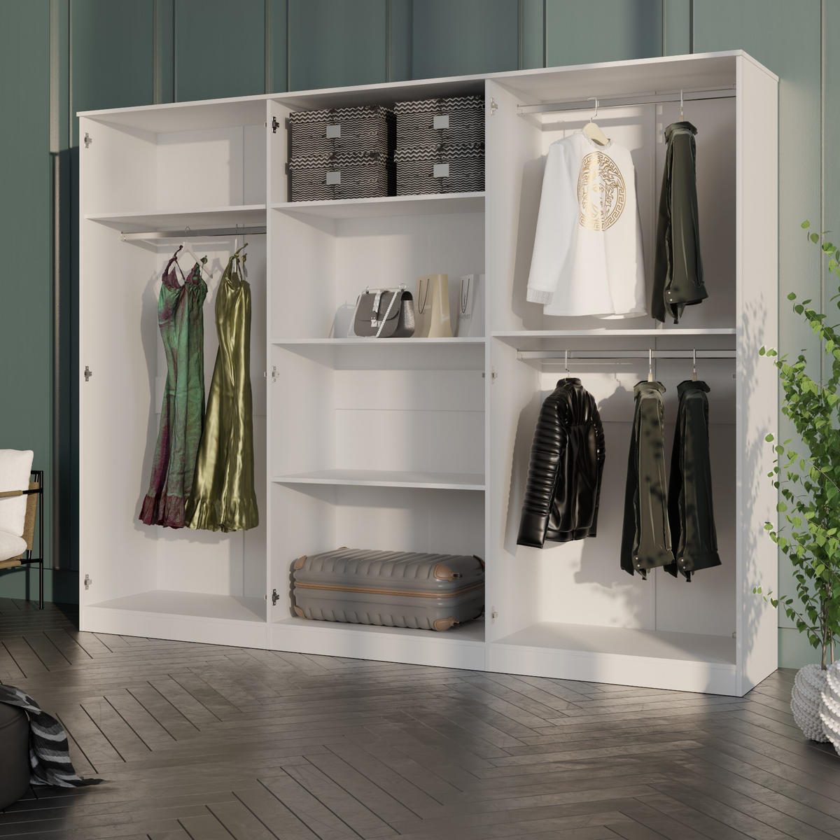 DREHTÜRENSCHRANK mit Spiegel Monza 6D 240 Weiß - Weiß/Grau, Holzwerkstoff/Metall (240/200/60cm) - mzm24