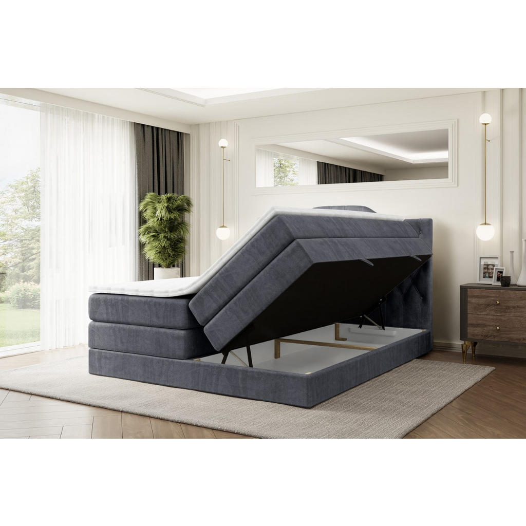 Thumbnail - Altdecor Boxspringbett, Dunkelgrau, Holzwerkstoff, Höhe ca. 20 cm, 160x200 cm, Schlafzimmer, Betten, Boxspringbetten