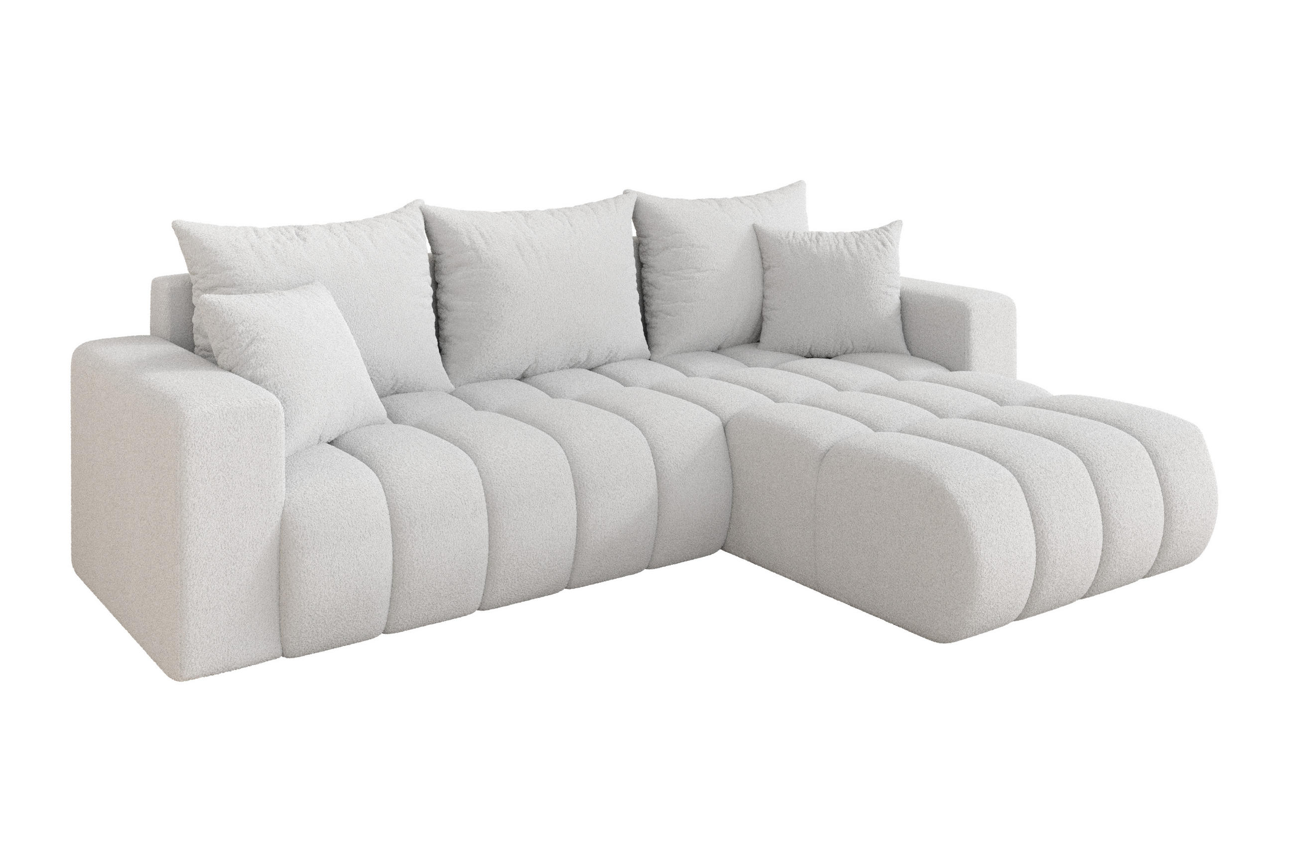 ECKSOFA mit Schlaffunktion Ottomane Rechts MILA-L-v1 277x195x86 Weiß Bouclé - Schwarz/Weiß, Holzwerkstoff/Kunststoff (277/194cm) - ALTDECOR