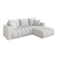ROHOVÁ SEDAČKA s funkcí spaní, otoman vpravo MILA-L-v1 277x195x86 bílá bouclé - bílá/černá, kompozitní dřevo/textil (277/194cm) - ALTDECOR